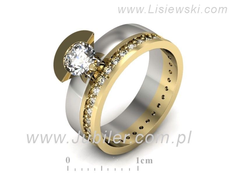 Pierścionek z diamentami żółte i białe złoto próba 585 - P62145T32bz - 1