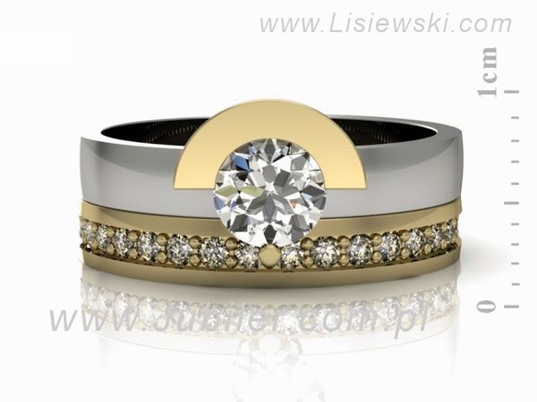 Pierścionek z diamentami żółte i białe złoto próba 585 - P62145T32bz
