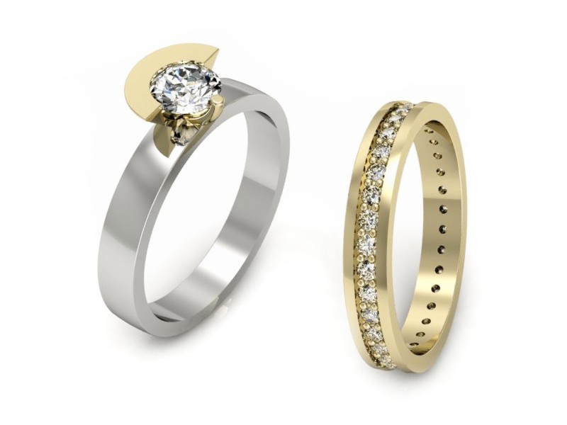 Pierścionek z diamentami żółte i białe złoto - P62145T32bz — zdjęcie 3