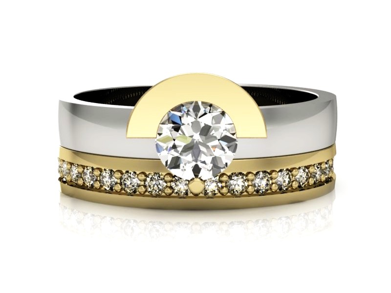 Pierścionek z diamentami żółte i białe złoto - P62145T32bz — zdjęcie 2