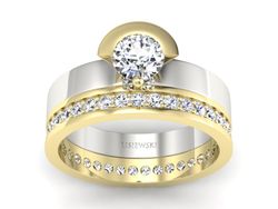 Pierścionek z diamentami żółte i białe złoto - P62145T32bz