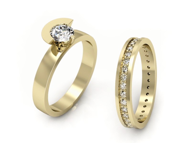 Złoty pierścionek z diamentami żółte złoto 585 - P62145T32z — zdjęcie 3