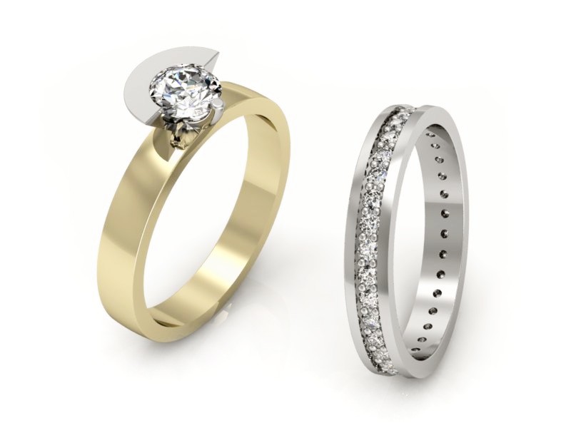 Pierścionek z diamentami żółte i białe złoto - P62145T32zb — zdjęcie 3