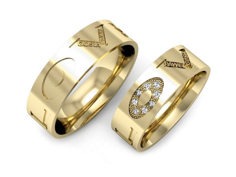 Obrączki z brylantami złote żółte złoto 14k - P64190T144z — zdjęcie 3