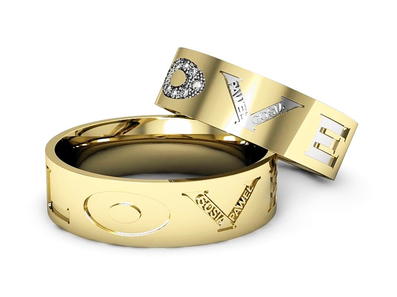 Obrączki z brylantami dwukolorowe złoto 585 - P64190T144zb — zdjęcie 3