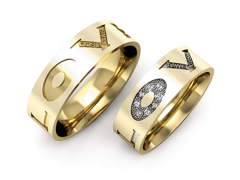 Obrączki z brylantami dwukolorowe złoto 585 - P64190T144zbmp — zdjęcie 3