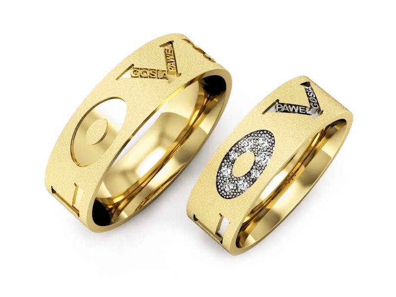 Obrączki z brylantami dwukolorowe złoto 585 - P64190T144zbms — zdjęcie 3