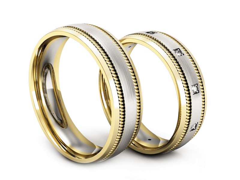 Obrączki z brylantami dwukolorowe złoto 585 - P64200T151bzmp — zdjęcie 3