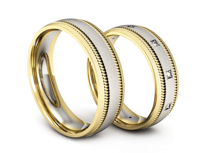 Obrączki z brylantami dwukolorowe złoto 585 - P64200T151bzms — zdjęcie 3