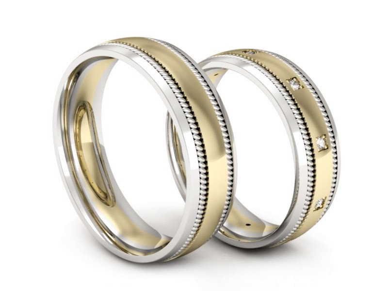 Obrączki z brylantami dwukolorowe złoto 585 - P64200T151zb — zdjęcie 3