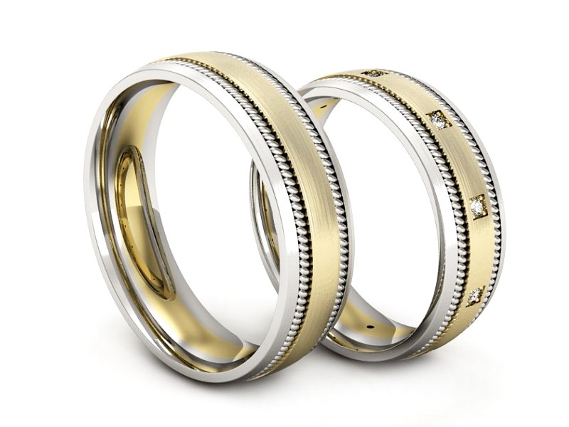 Obrączki z brylantami dwukolorowe złoto 585 - P64200T151zbmp — zdjęcie 3