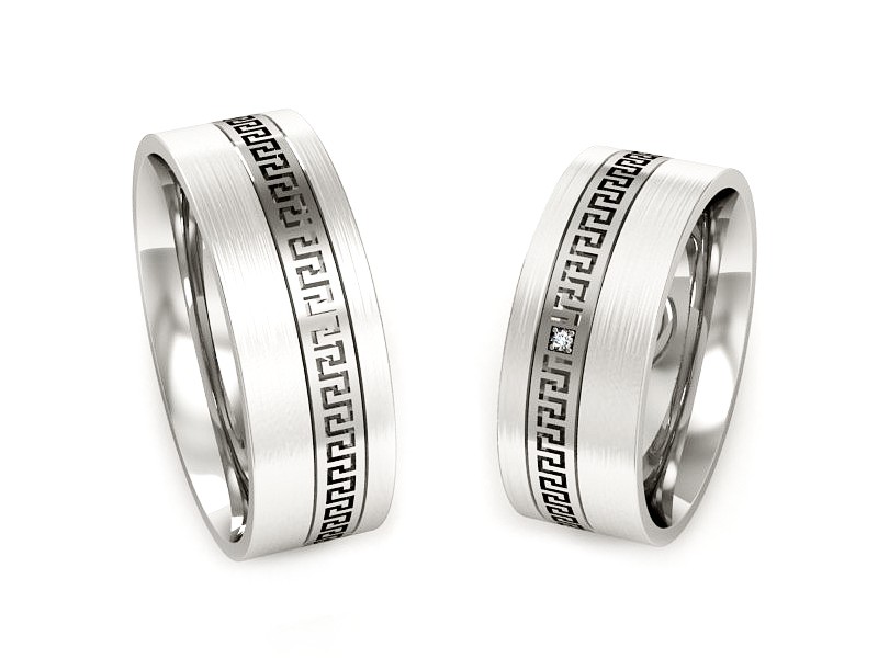 Złote Obrączki z diamentem białe złoto 585 - P65170353bm — zdjęcie 3