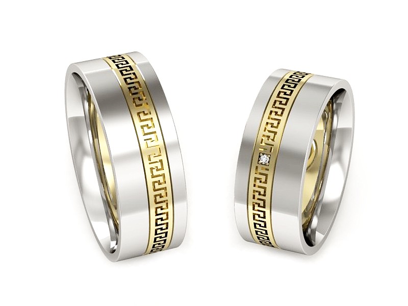 Obrączki z brylantem dwukolorowe złoto 585 - P65170353bz — zdjęcie 3