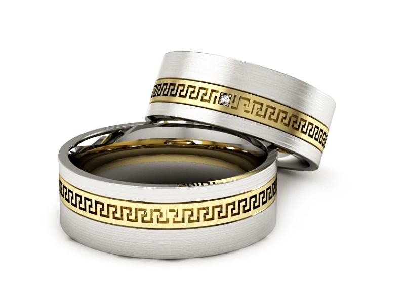 Obrączki z brylantem dwukolorowe złoto 585 - P65170353bzmp — zdjęcie 2