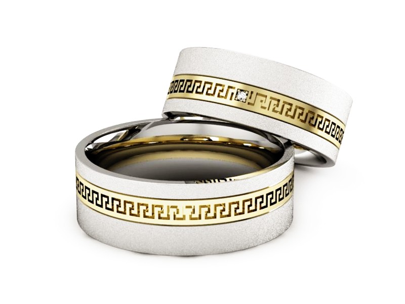 Obrączki z brylantem dwukolorowe złoto 585 - P65170353bzms — zdjęcie 2