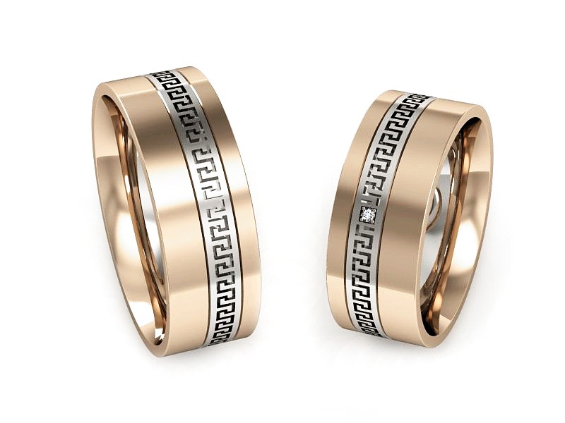 Obrączki z brylantem białe i różowe złoto - P65170353cb — zdjęcie 3