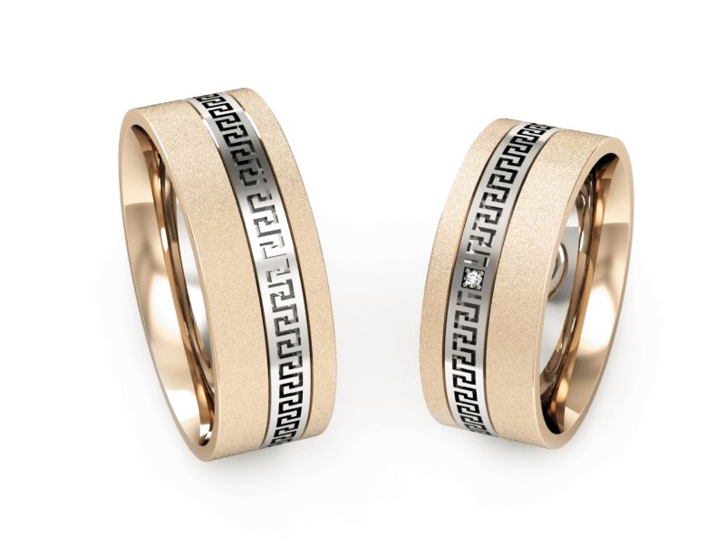 Obrączki z brylantem białe i różowe złoto - P65170353cbms — zdjęcie 3