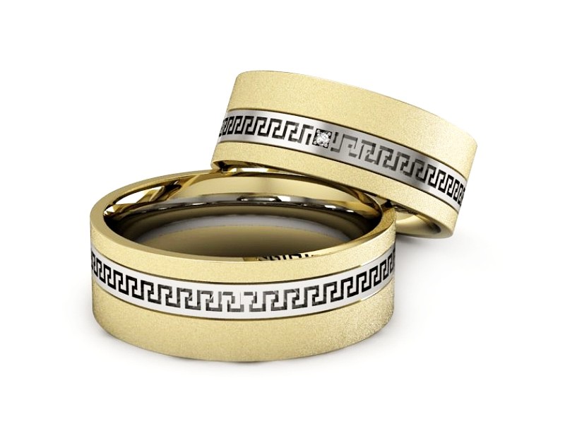 Obrączki z brylantem żółte i białe złoto - P65170353zbms — zdjęcie 2