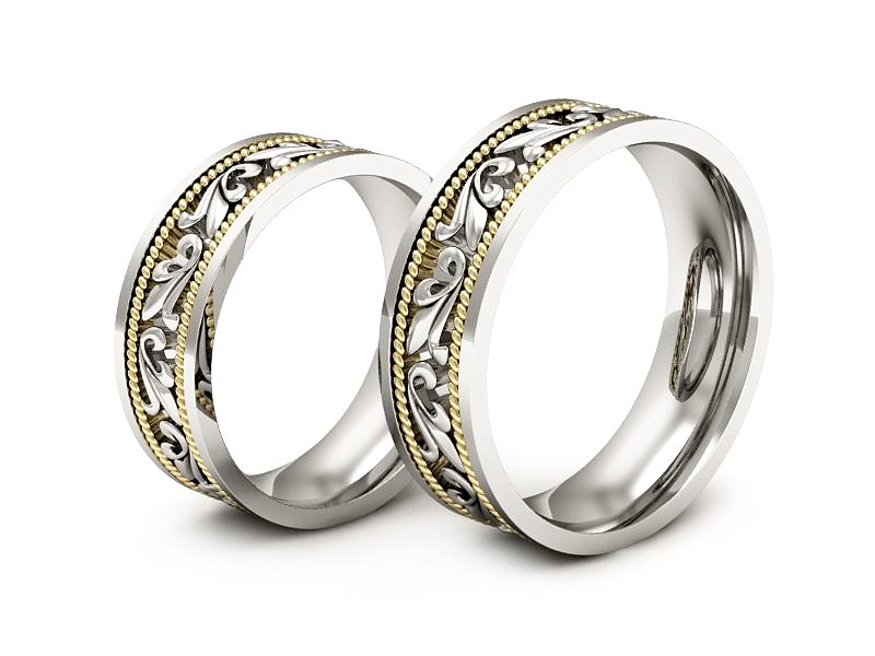 Złote Obrączki dwukolorowe złoto 585 - P65180T178bz — zdjęcie 3