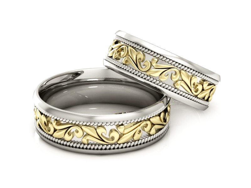 Obrączki nowoczesne obrączki dwukolorowe 585 - P65185T15bzl — zdjęcie 2