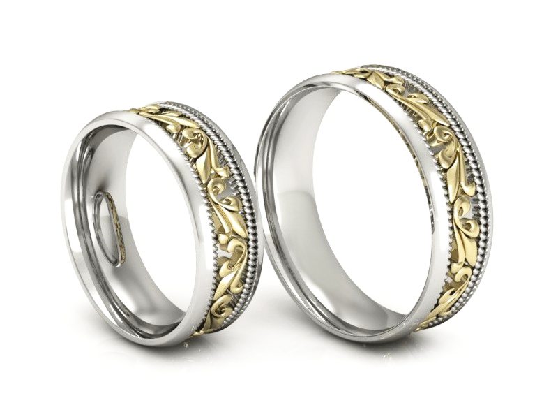 Obrączki nowoczesne obrączki dwukolorowe 585 - P65185T15bzl — zdjęcie 3