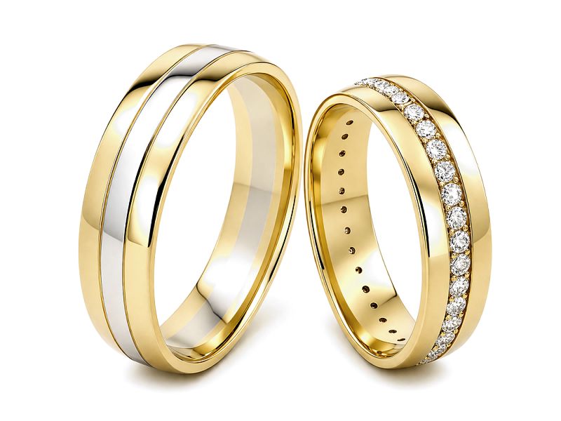 Złote Obrączki z diamentami dwukolorowe złoto - s301 — zdjęcie 3
