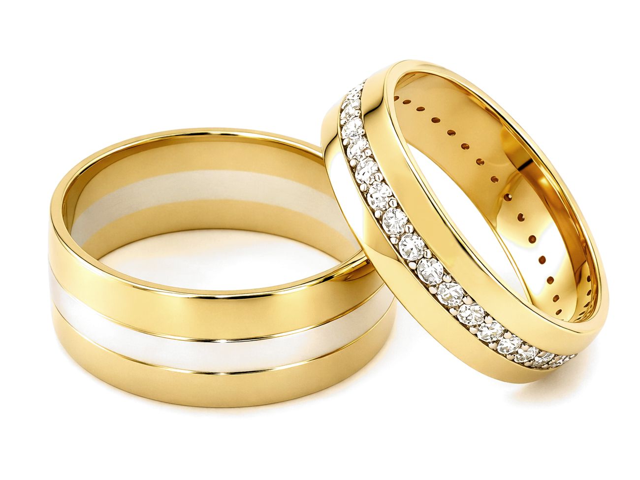 Złote Obrączki z brylantami dwukolorowe obrączki - s301_ — zdjęcie 2