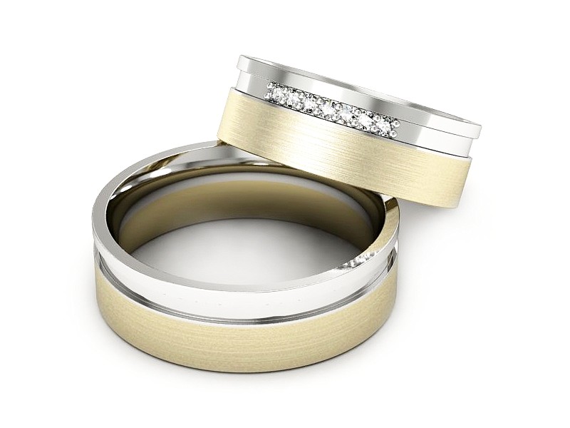 Złote Obrączki z diamentami dwukolorowe złoto - s302bzmp — zdjęcie 2