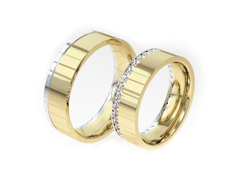 Złote Złote Obrączki z diamentami dwukolorowe złoto - s303bz — zdjęcie 3