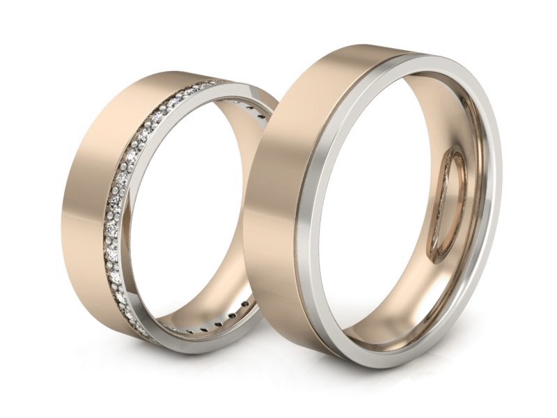 Złote Obrączki z diamentami złte różowe i białe - s303cb — zdjęcie 3