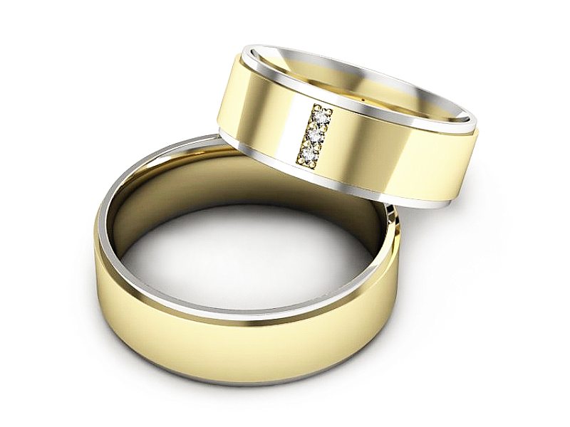 Złote Złote Obrączki z diamentami dwukolorowe złoto - s306zb — zdjęcie 2