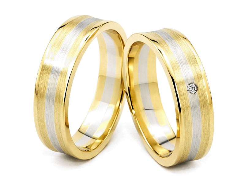 Złote Obrączki z brylantem z żółte i białe złoto - s310 — zdjęcie 3