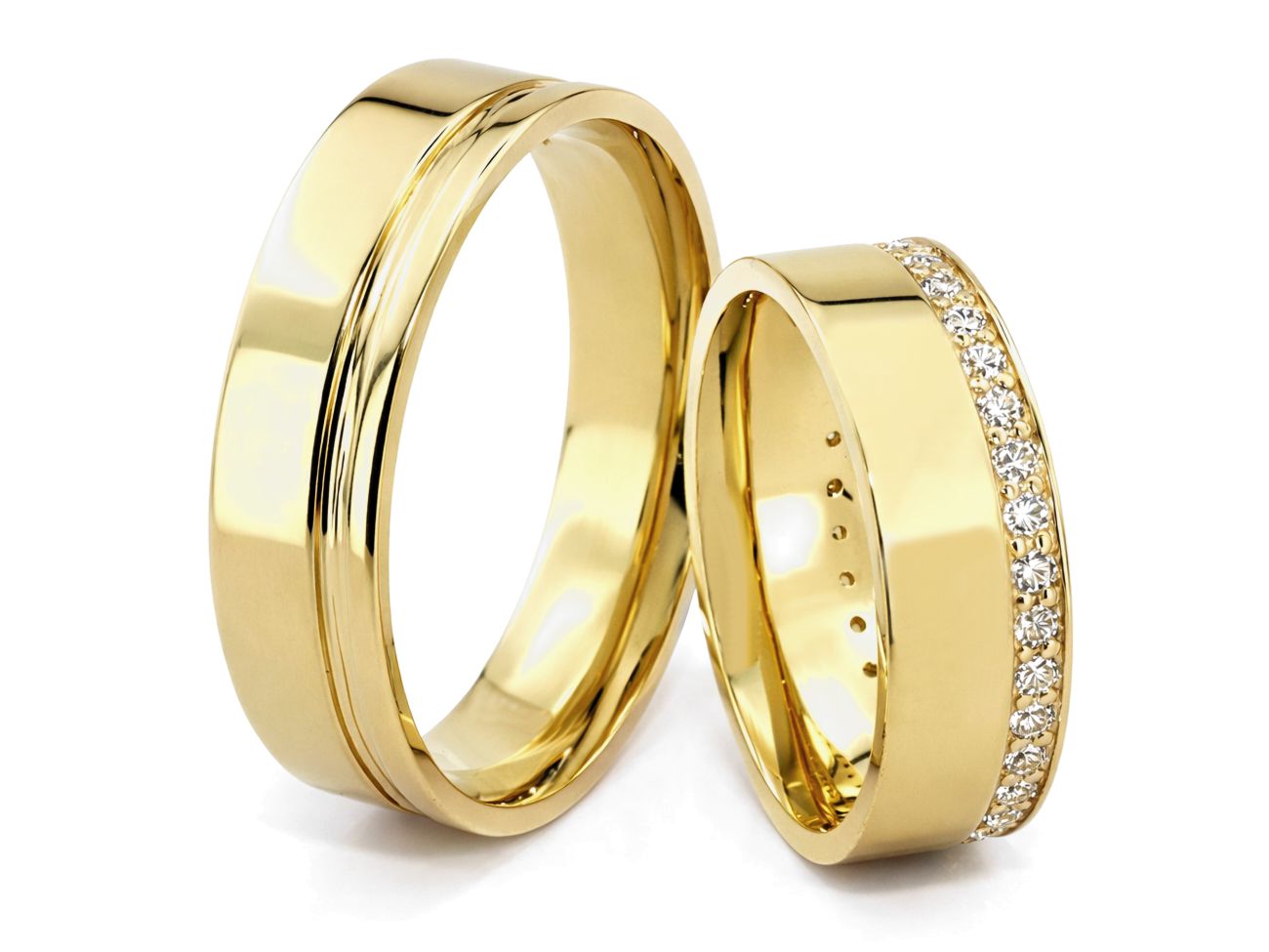 Złote Obrączki z brylantami złote żółte złoto 585 - s312 — zdjęcie 3