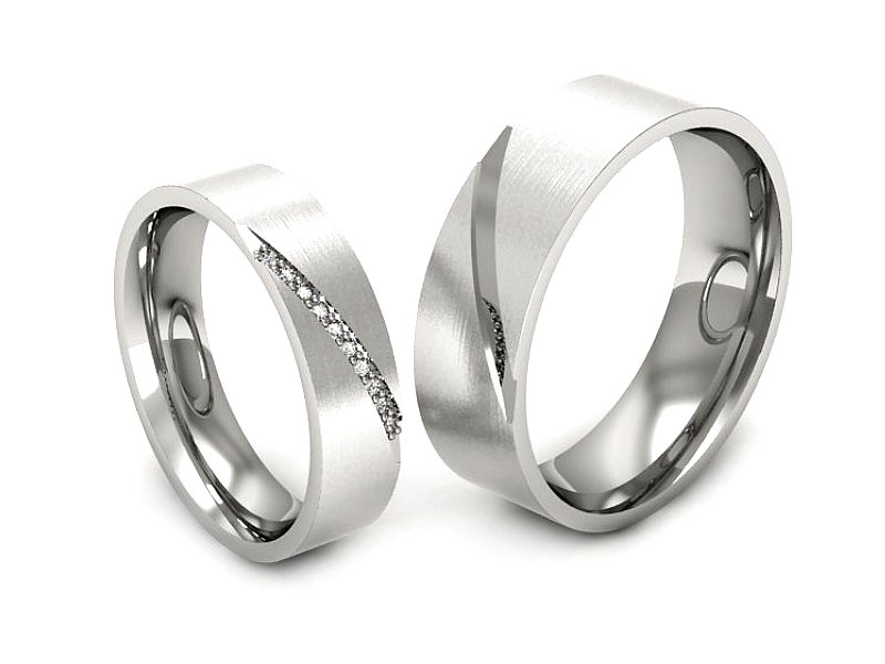 Obrączki z diamentami nowoczesne białe złoto 585 - s314bmp — zdjęcie 3