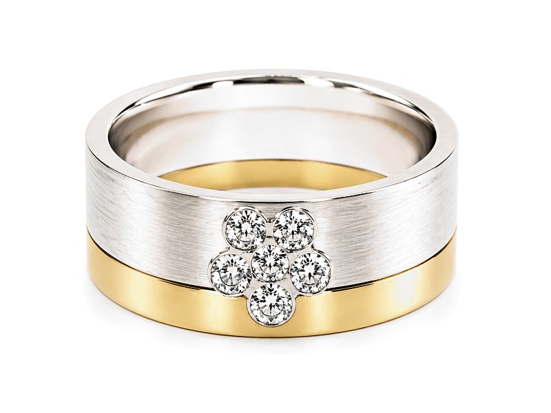 Obrączka z brylantami z białego i żółtego złota - s322d — zdjęcie 2