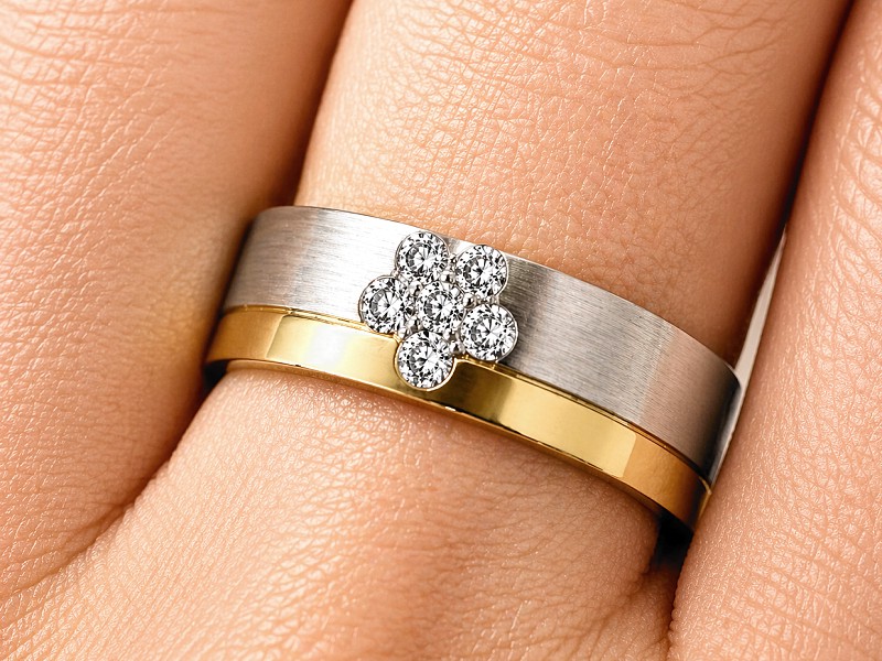 Obrączka z brylantami z białego i żółtego złota - s322d — zdjęcie 3