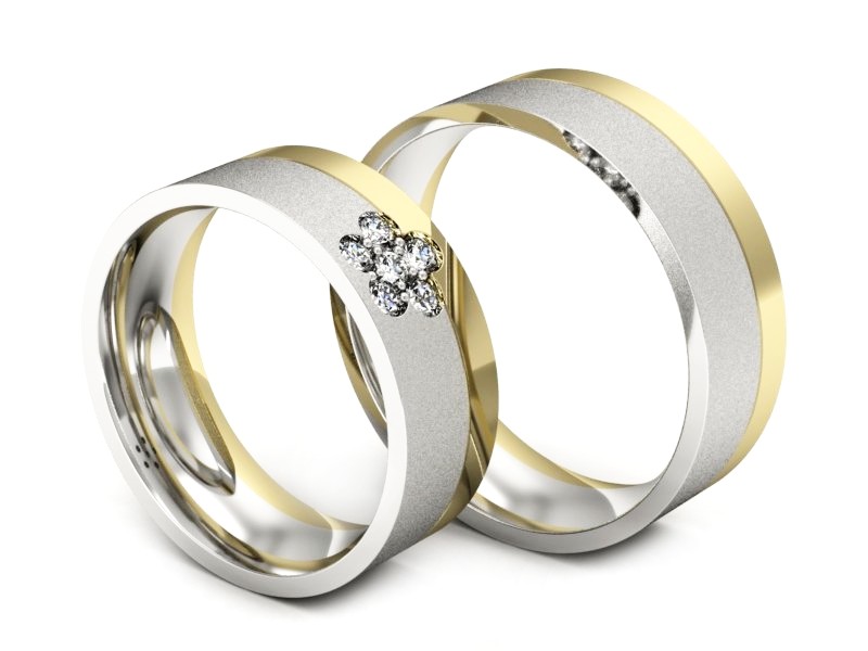Złote Obrączki z diamentami dwukolorowe złoto - s322zbms — zdjęcie 3