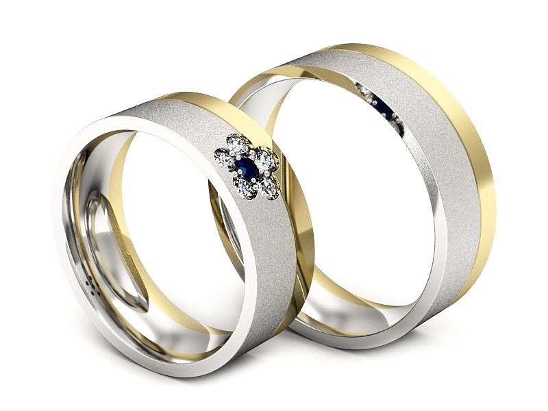 Złote Obrączki z szafirem i brylantami grawer - s322zbszms — zdjęcie 3