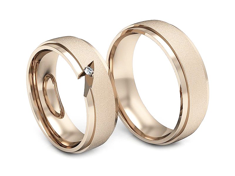 Złote Obrączki z brylantem nowoczesne różowe 585 - s323cms — zdjęcie 3