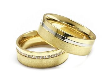 Złote Obrączki z diamentami dwukolorowe złoto - s327 - 1