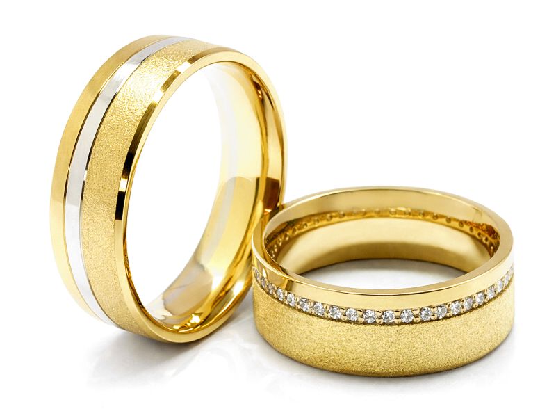 Złote Obrączki z diamentami dwukolorowe złoto - s327 — zdjęcie 3