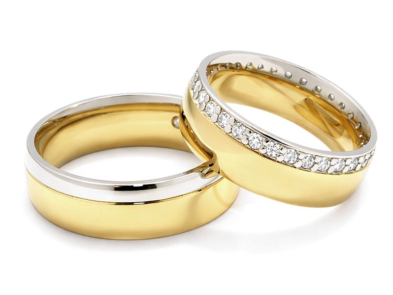 Złote Obrączki z diamentami dwukolorowe złoto - s328br_SI_H — zdjęcie 2