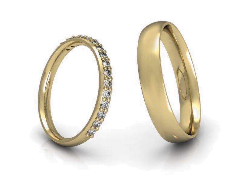 Obrączki ślubne z diamentami żółte złoto nowoczesne obrączki - S40150T87z