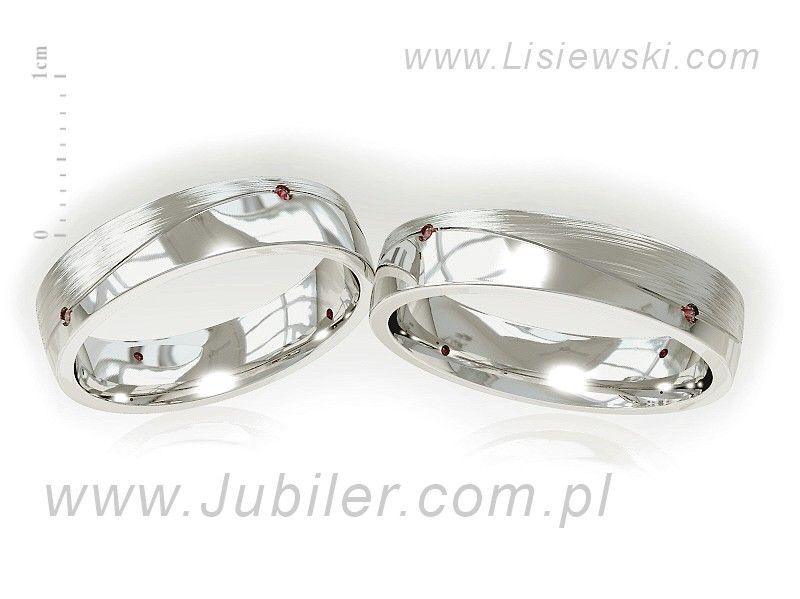 Obrączki ślubne z brylantami i rubinami z bialego zlota - S45150150RRb - 2