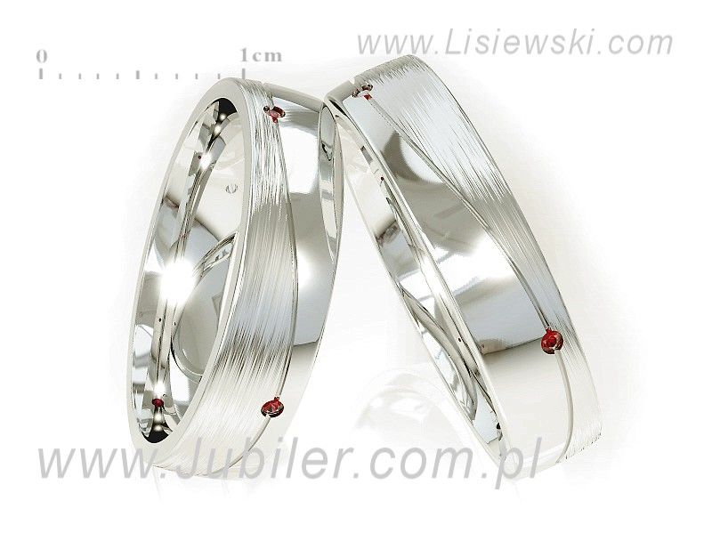 Obrączki ślubne z brylantami i rubinami z bialego zlota - S45150150RRb - 3