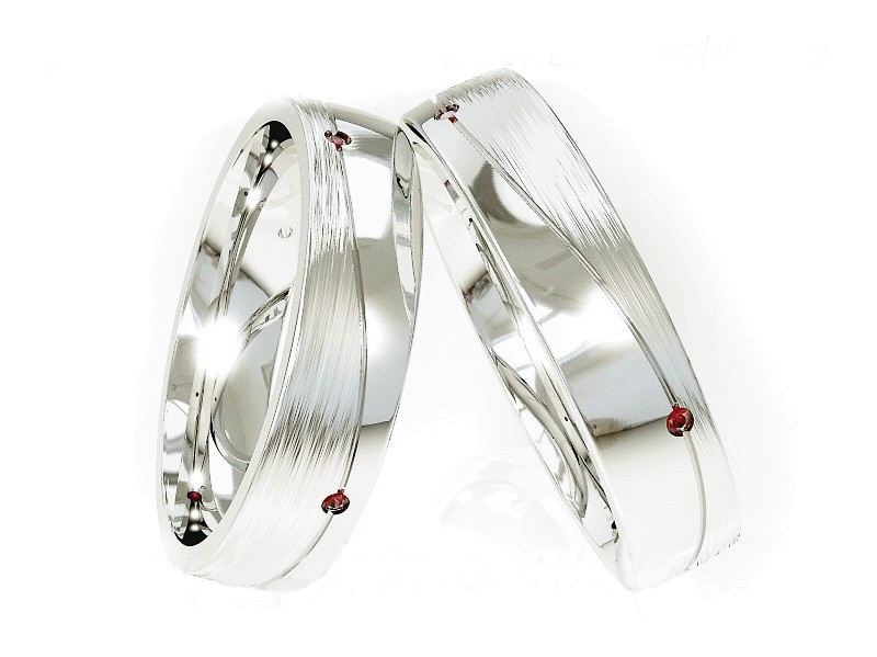 Obrączki z brylantami i rubinami biale zloto - S45150150RRb — zdjęcie 3