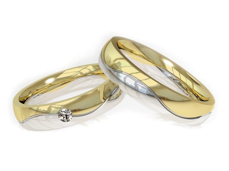 Obrączki z brylantem dwukolorowe złoto 585 - S45200360bz — zdjęcie 3
