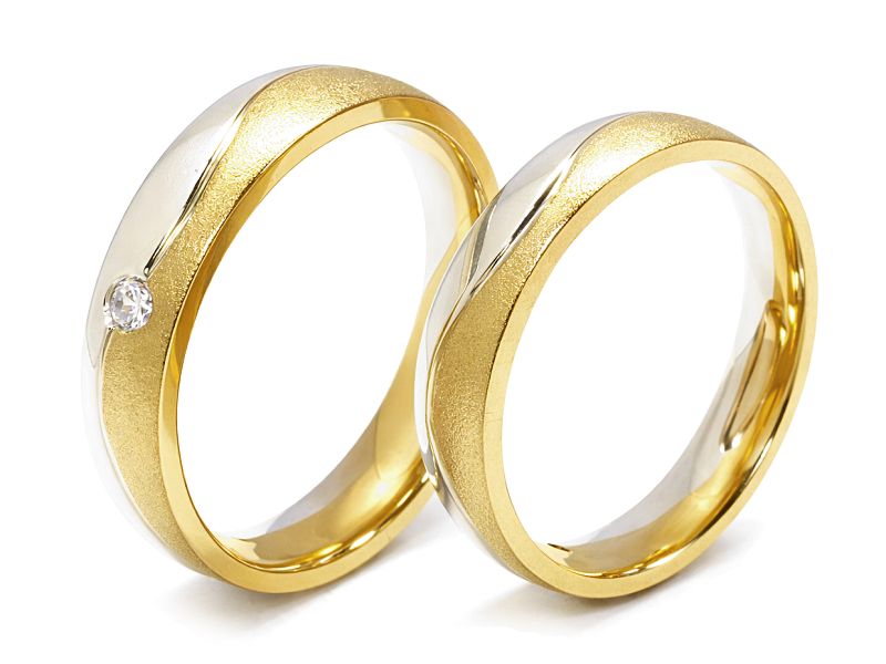 Obrączki z brylantem dwukolorowe złoto 585 - s45210360 — zdjęcie 3