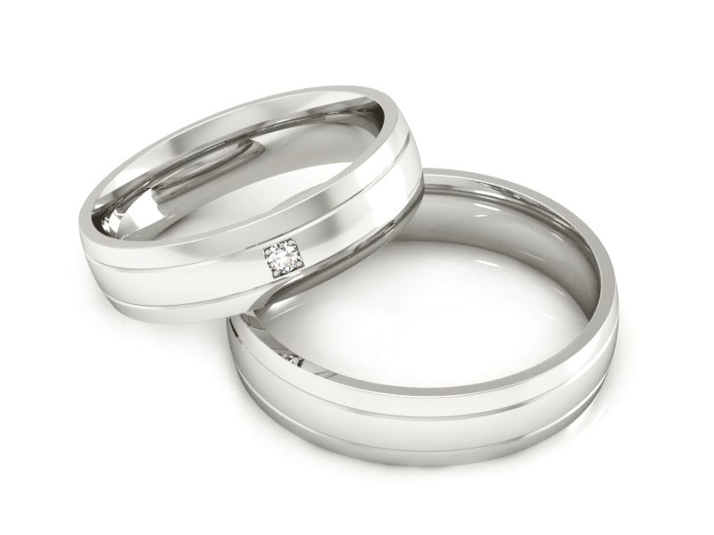 Złote Obrączki z diamentem białe złoto 585 - S46140355B — zdjęcie 3