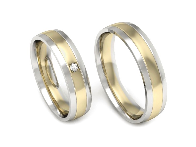 Obrączki z brylantem dwukolorowe złoto 585 - S46140355bz — zdjęcie 3